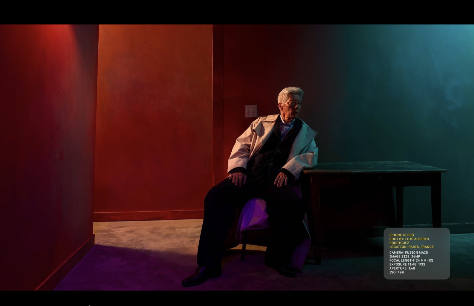 Portrait in red and teal light